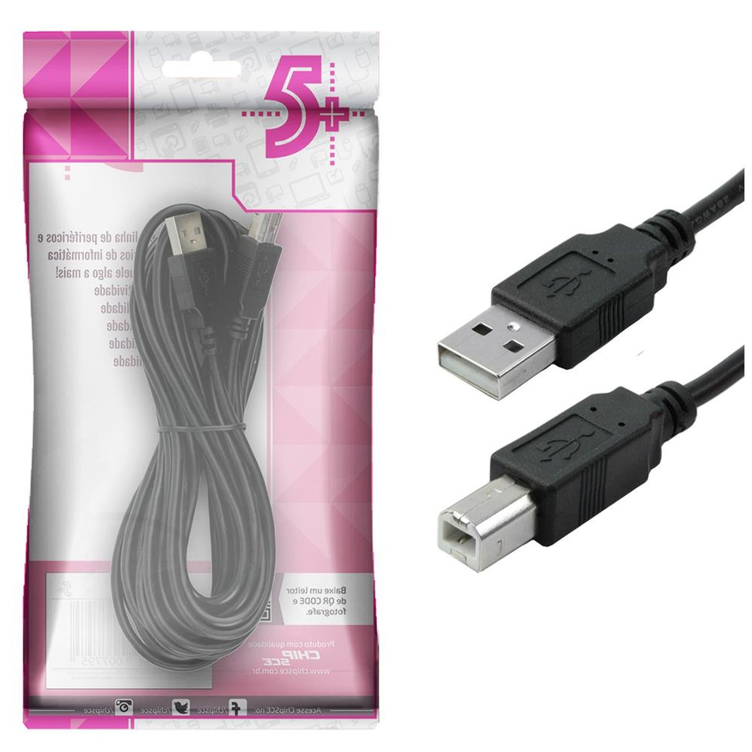 Cabo USB 2.0 A Macho + B Macho 5m