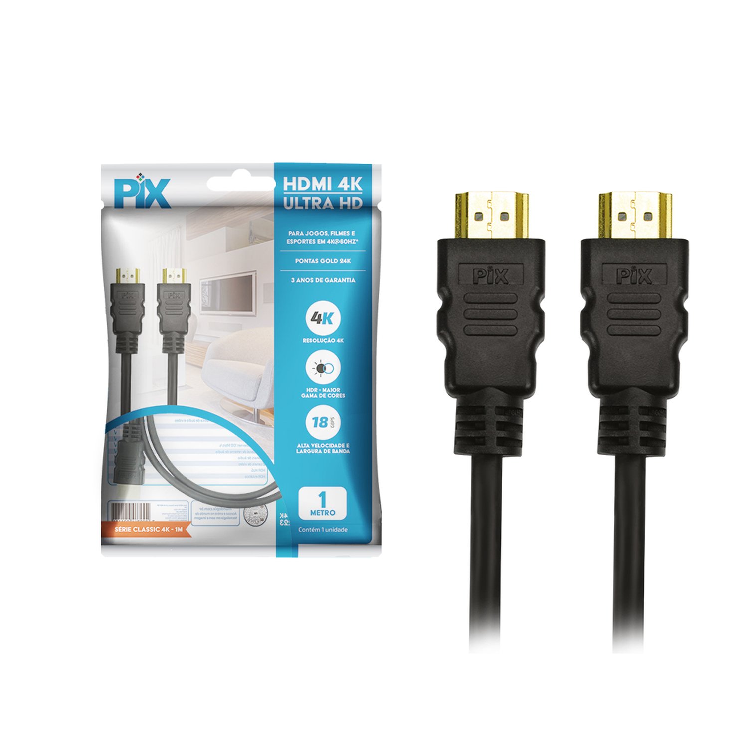 Cabo HDMI 2.0 4K 19 Pinos 1m