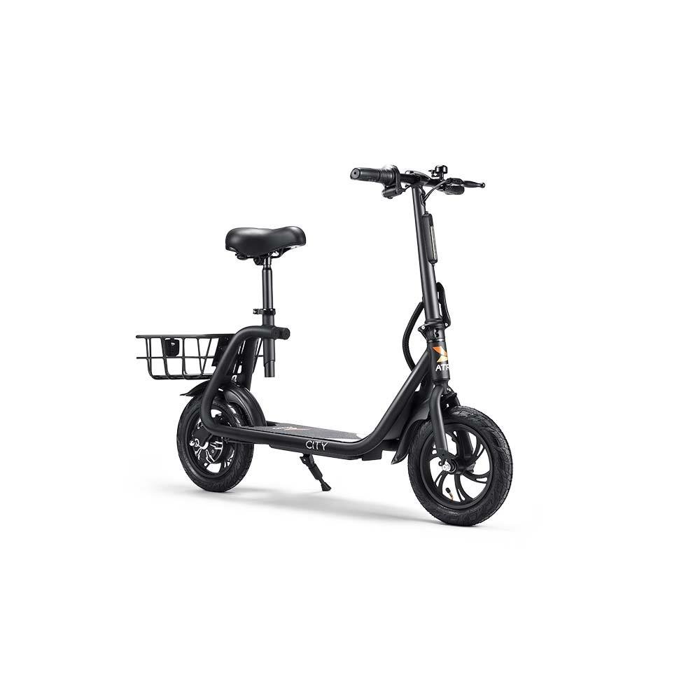 Patinete Elétrico Atrio com Banco City com Cesta 350W 12 Pol. Inflável Velocidade 25km/H Autonomia 15km Suporta até 120kgs Preto - ES260