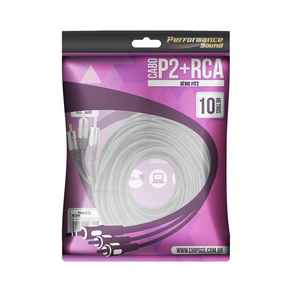 Cabo P2 Estéreo x 2 RCA - 10m Niquel Fitz - Performance Sound