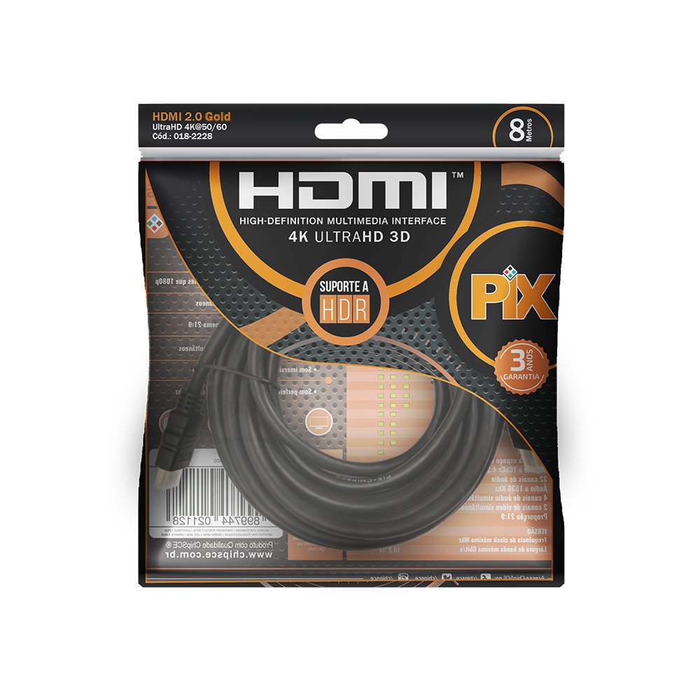 Cabo HDMI 2.0 4K 19 Pinos 8m