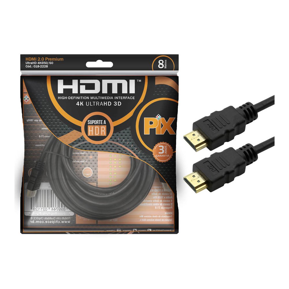 Cabo HDMI 2.0 4K 19 Pinos 8m