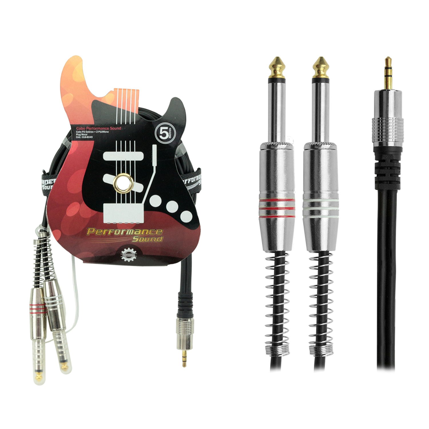 Cabo P2 Estéreo x 2 P10 Mono Plug Metal 5 Metros - Performance Sound