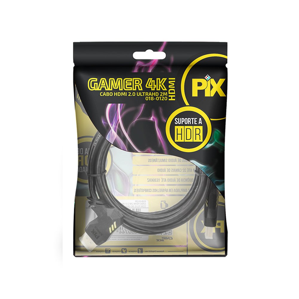 Cabo HDMI 2m 2.0 4K Gamer - Plug 90 Graus