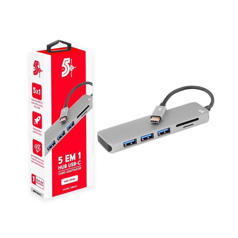 Hub USB-C para 3 USB 3.0 + Leitor SD e Micro SD