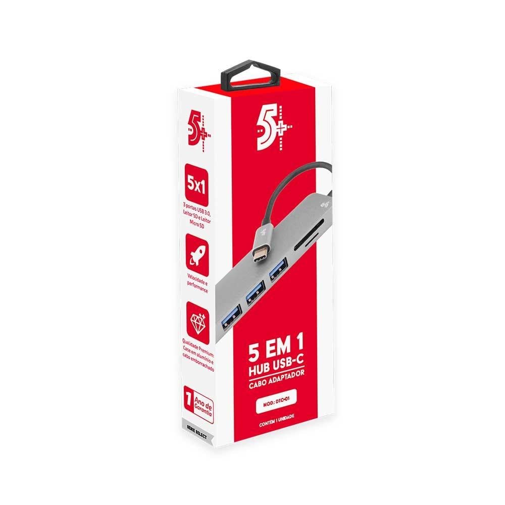 Hub USB-C para 3 USB 3.0 + Leitor SD e Micro SD