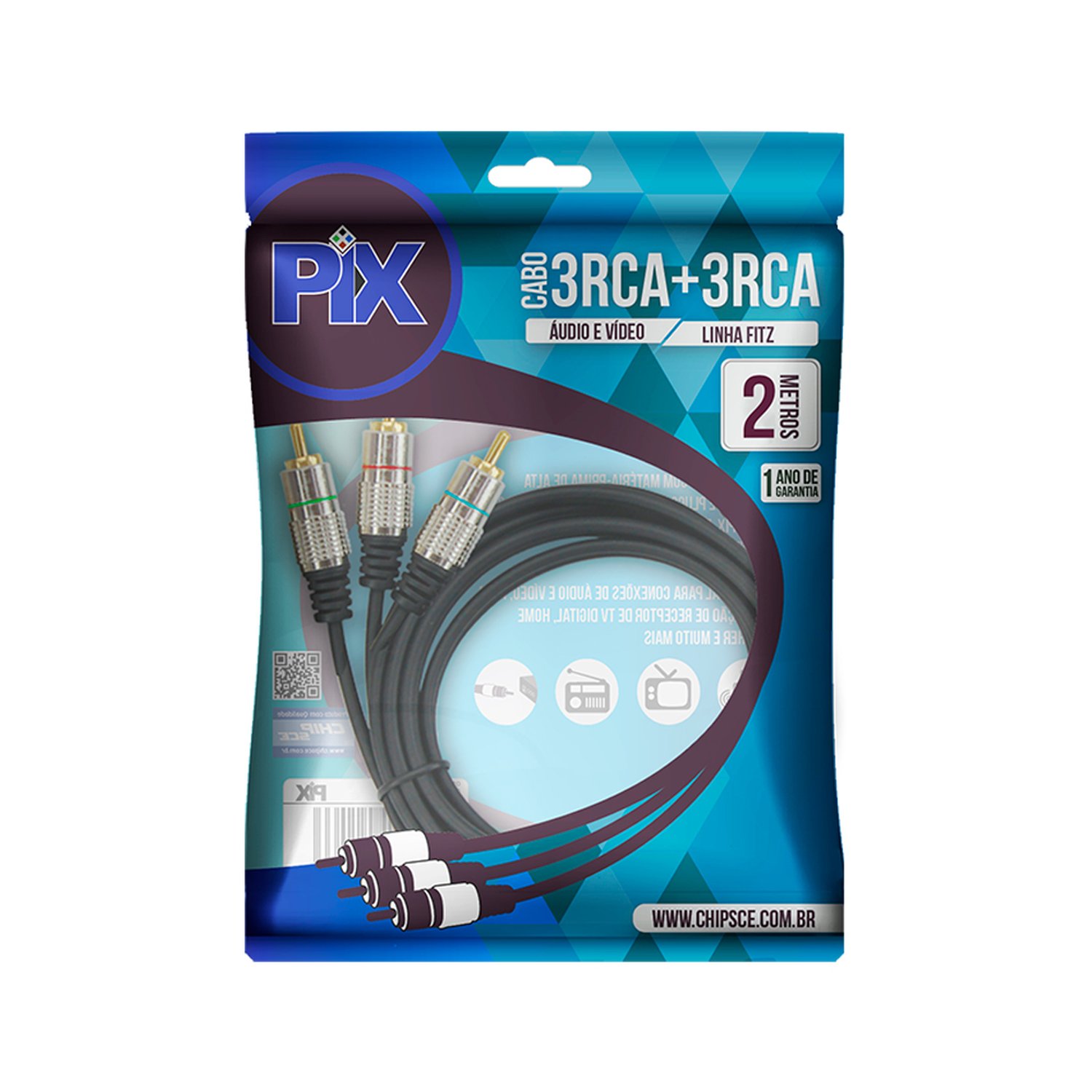 Cabo RCA Fitz - 3 + 3 RCA Plug Metal - 2m