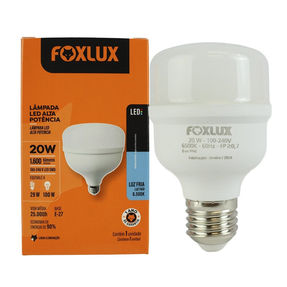 Lâmpada Led Foxlux Alta Potência 20W 6,5K E27