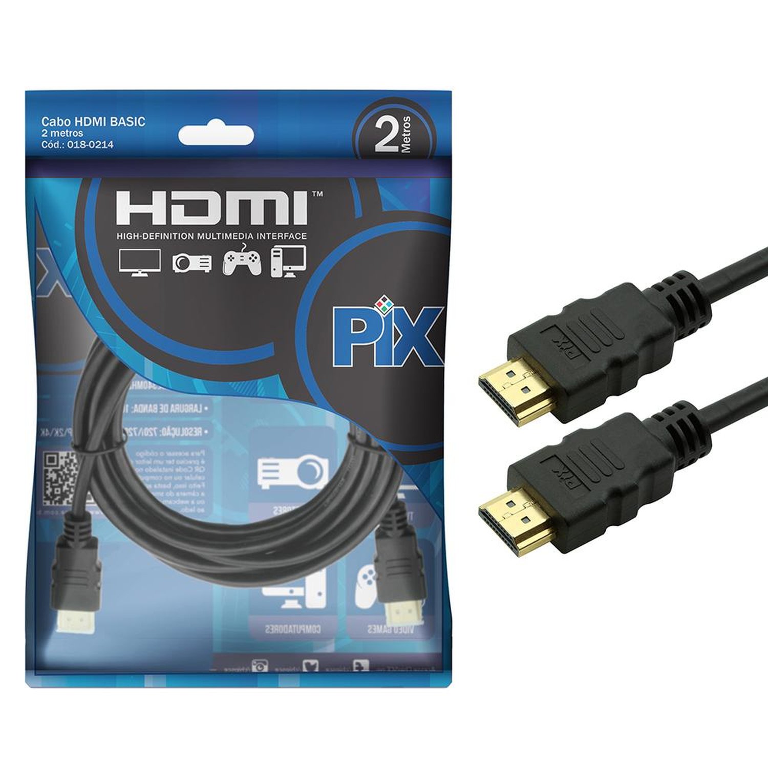 Cabo Hdmi Pix Gold 1.4, 4K Ultrahd, 15P, 2M - 018-0214