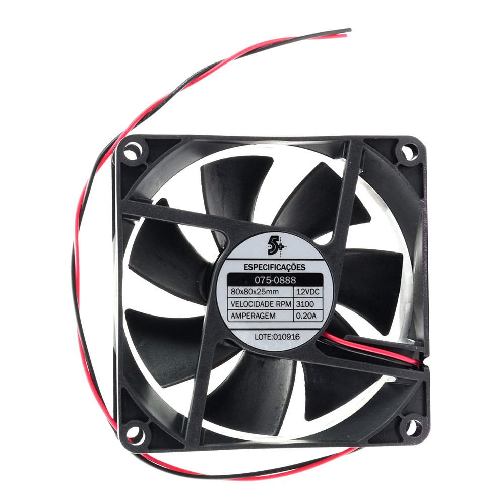 Microventilador 80 X 80 X 25mm 12V C/ Rolamento