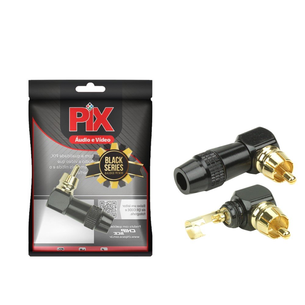 Plug RCA Black Series - 4MM 90 Graus - Preto - Macho