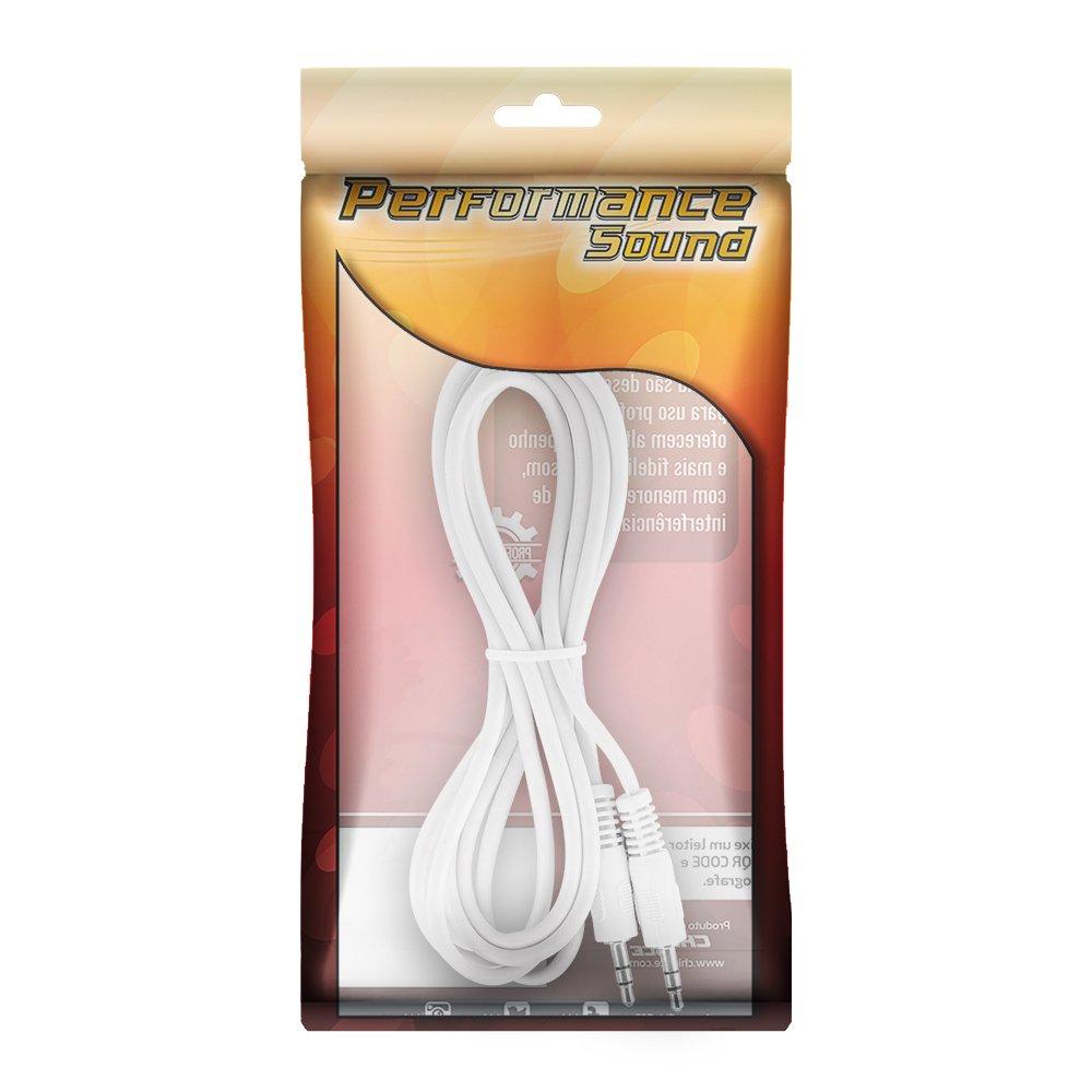 Cabo P2 Estéreo + P2 Estéreo Niquel 1.80m Branco - Performance Sound
