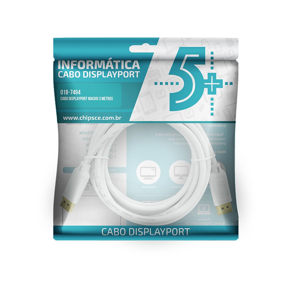 Cabo DisplayPort Macho 1.2 8K Gold 3M Sem Trava 5+ Un.Venda: PC/1