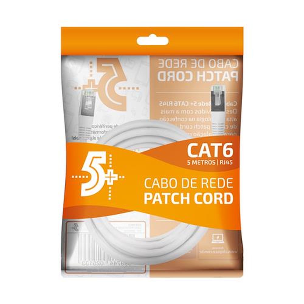 Cabo Patch Cord Cat6 Branco - 5 Metros