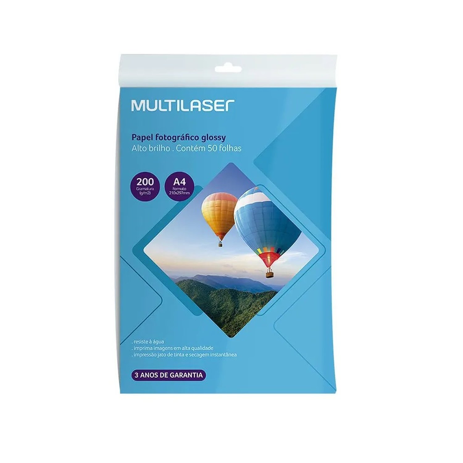 Papel Fotográfico Glossy Multilaser A4 50Fls Pacote - Pe012