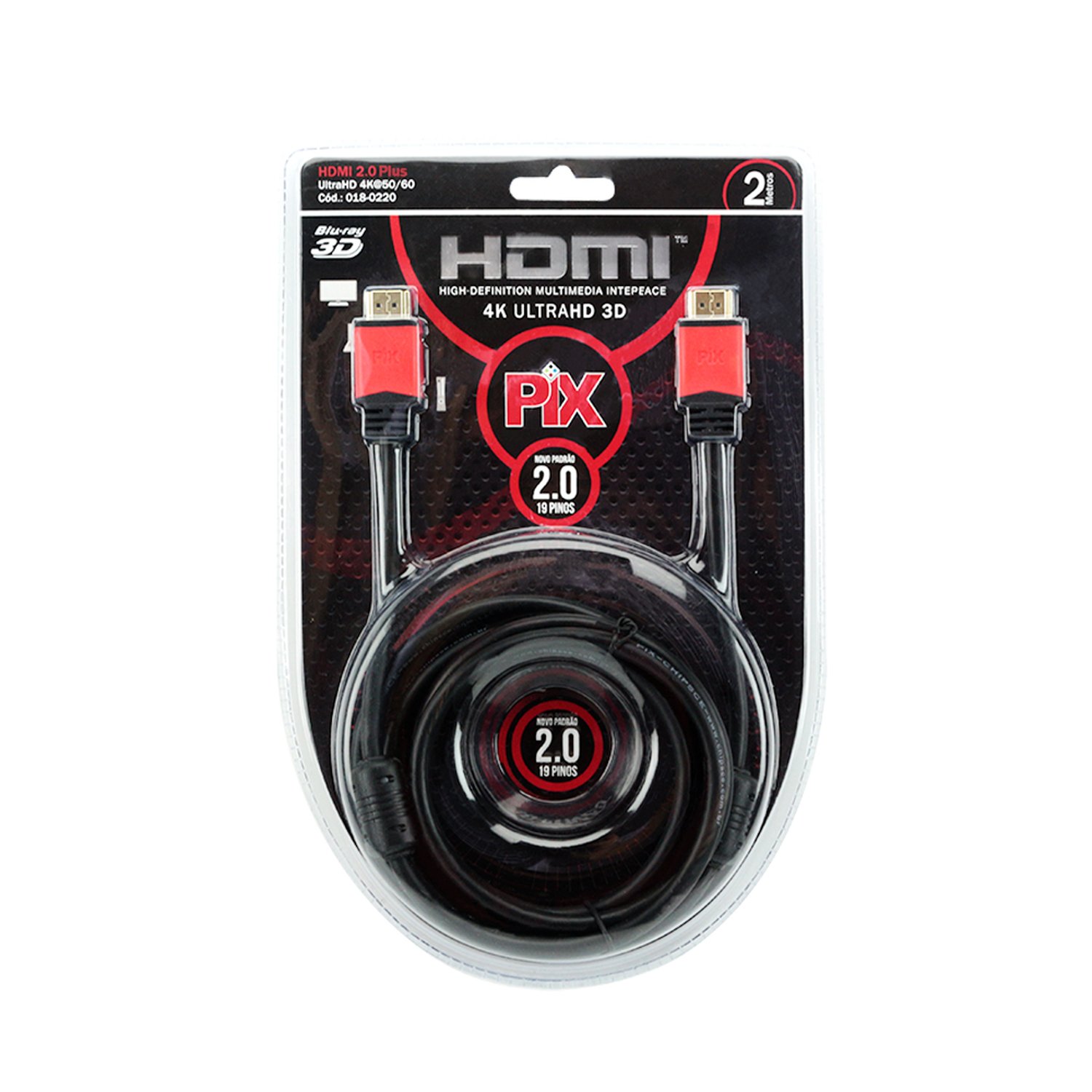 Cabo HDMI 2m 2.0 4K ULTRAHD 19 Pinos C/ Filtro