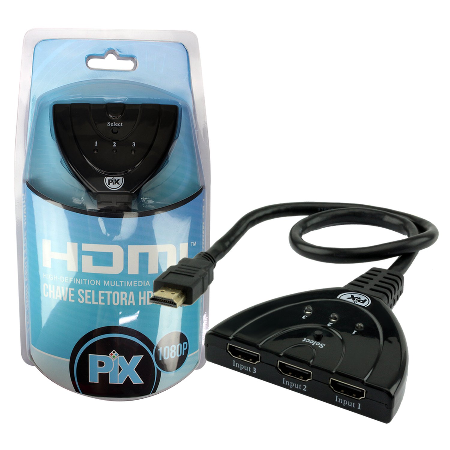 Chave Seletora HDMI 3 Entradas 1 Saida Com Cabo 60cm - Compativel P/ TV 3d