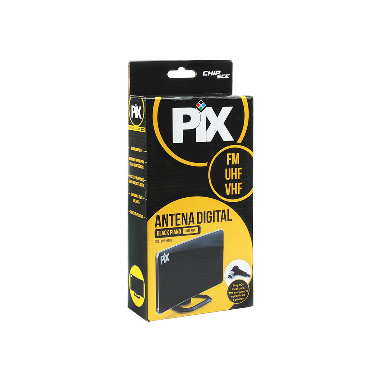 Antena Interna Curva Black Piano - Plug 90 Graus