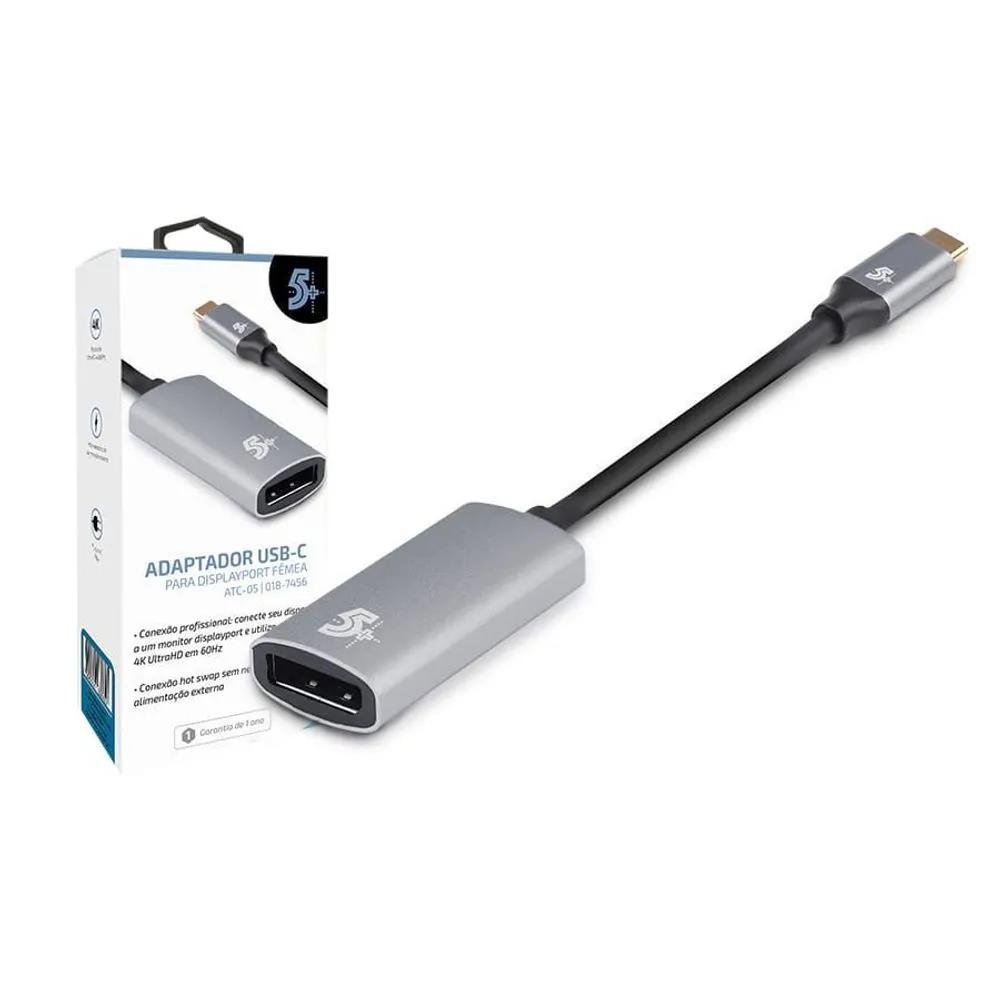 Cabo Adaptador USB-C Displayport 5+, 10cm, Alumínio - 018-7456