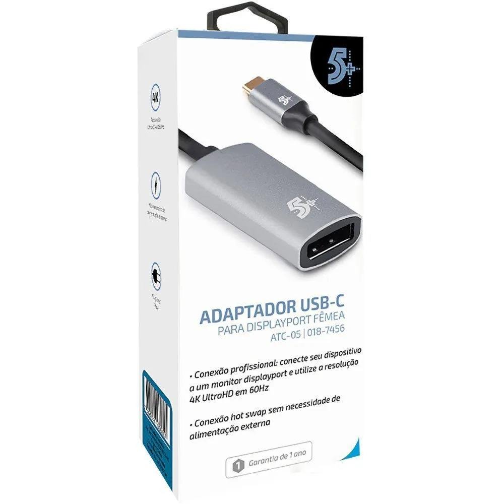 Cabo Adaptador USB-C Displayport 5+, 10cm, Alumínio - 018-7456