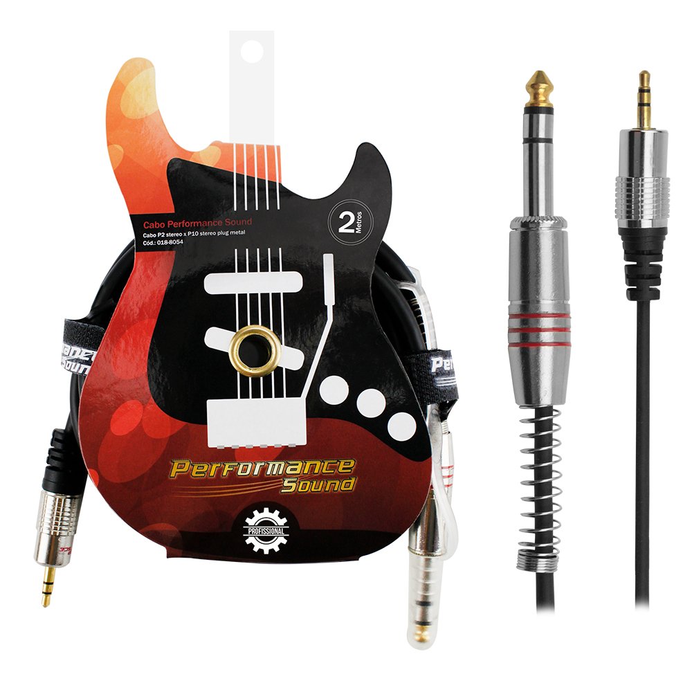 Cabo P2 Estéreo x P10 Estéreo Plug Metal 2 Metros - Performance Sound