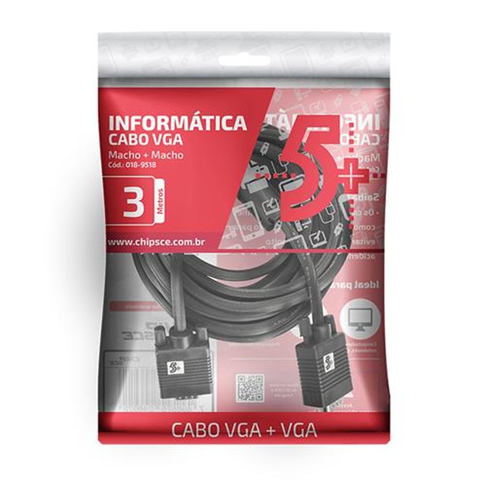 Cabo VGA + VGA 3m C/ Filtro Preto