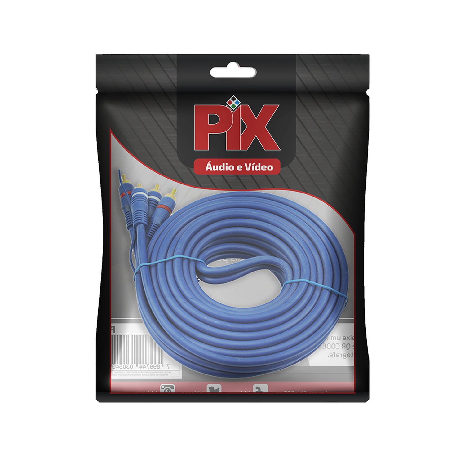 Cabo 2 RCA + 2 RCA Azul C/ Fio Remote 6mm - 5m