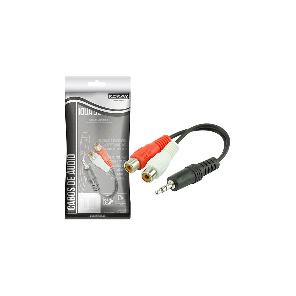 Cabo RCA Av - P2 Estéreo + 2 RCA Fêmea - 15cm