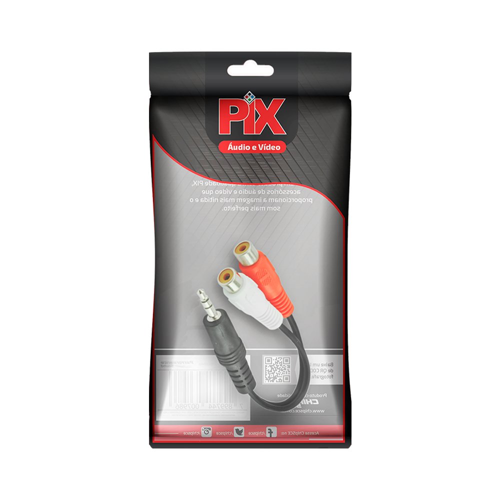 Cabo RCA Av - P2 Estéreo + 2 RCA Fêmea - 15cm