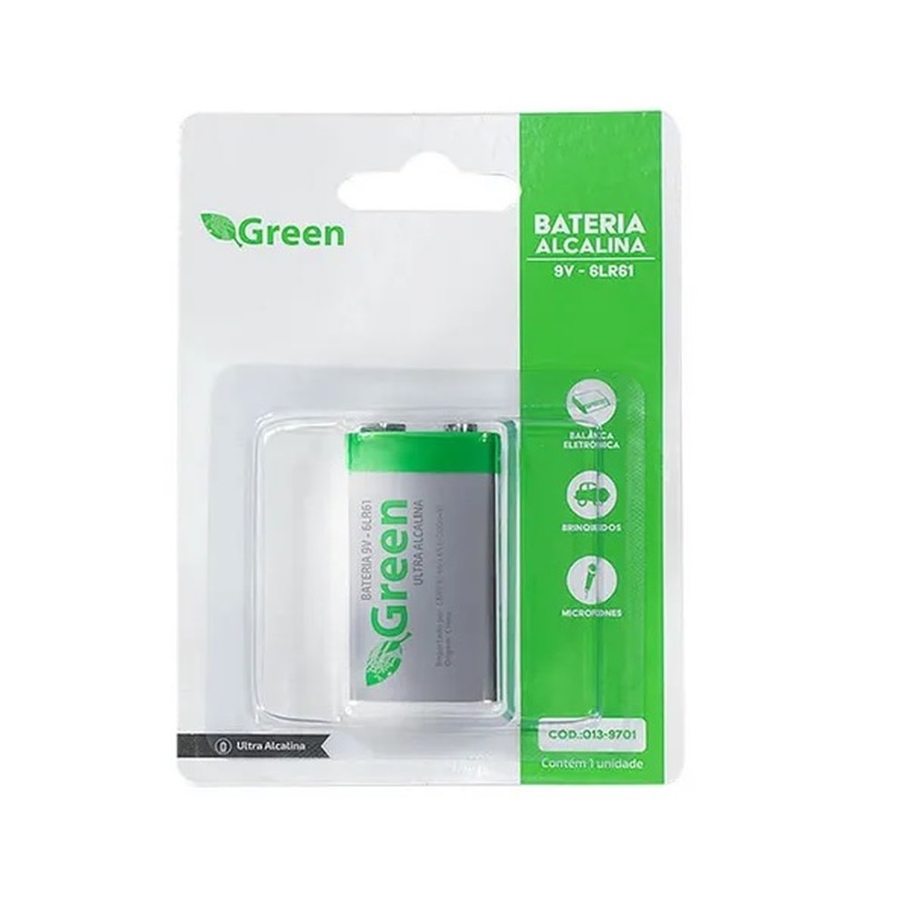 Bateria 9V 6F22 Manganês Heavy Duty - Green