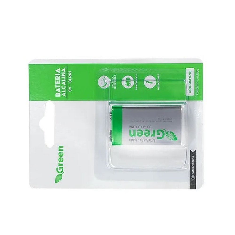 Bateria 9V 6F22 Manganês Heavy Duty - Green