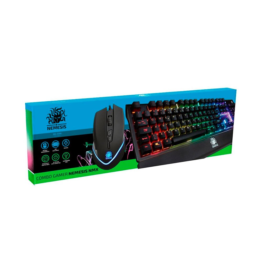 Kit de Teclado Mecânico e Mouse Gamer 3200 DPI LED, Nemesis - NMX 015-0066