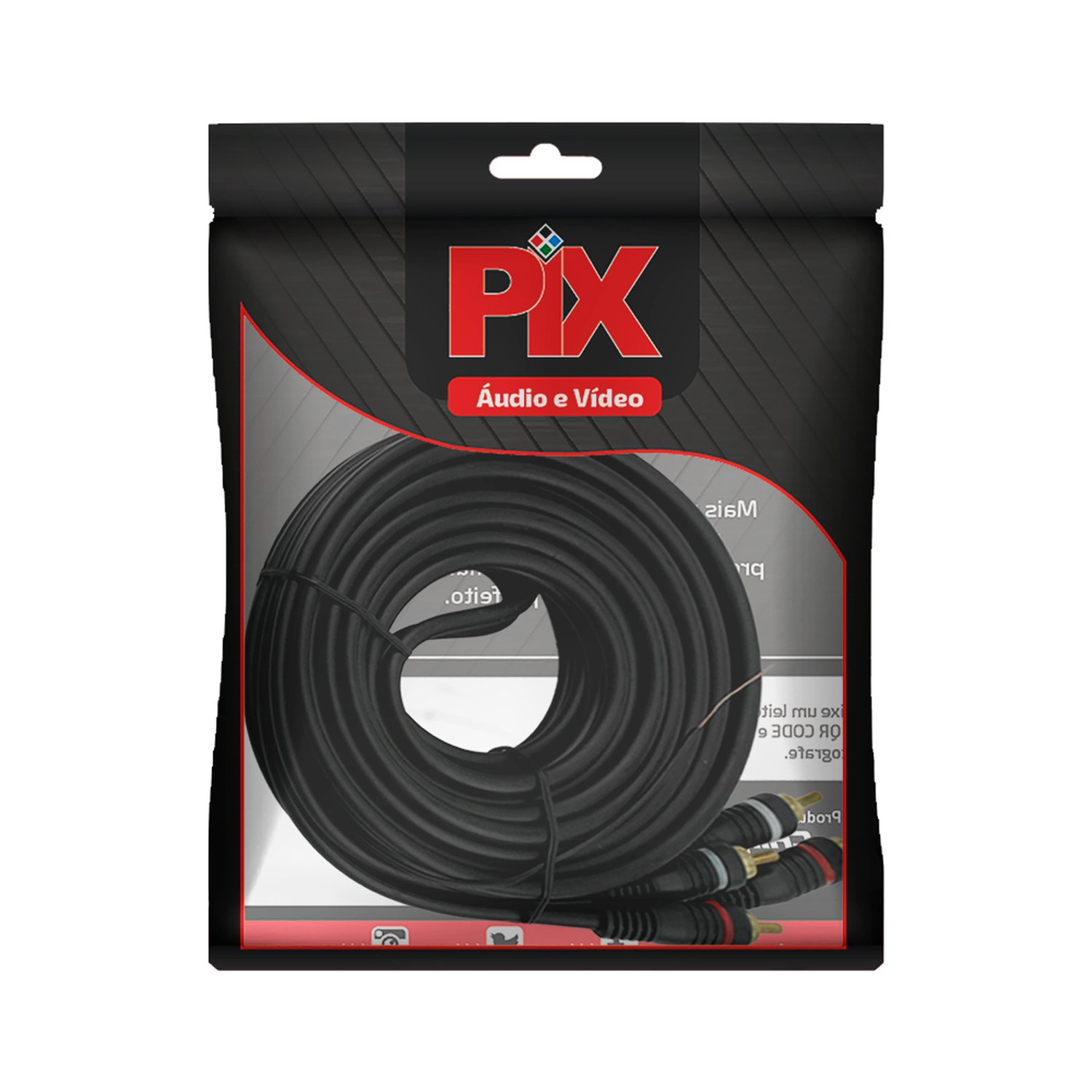 Cabo 2 RCA + 2 RCA Preto C/ Fio Remote 6mm - 5m
