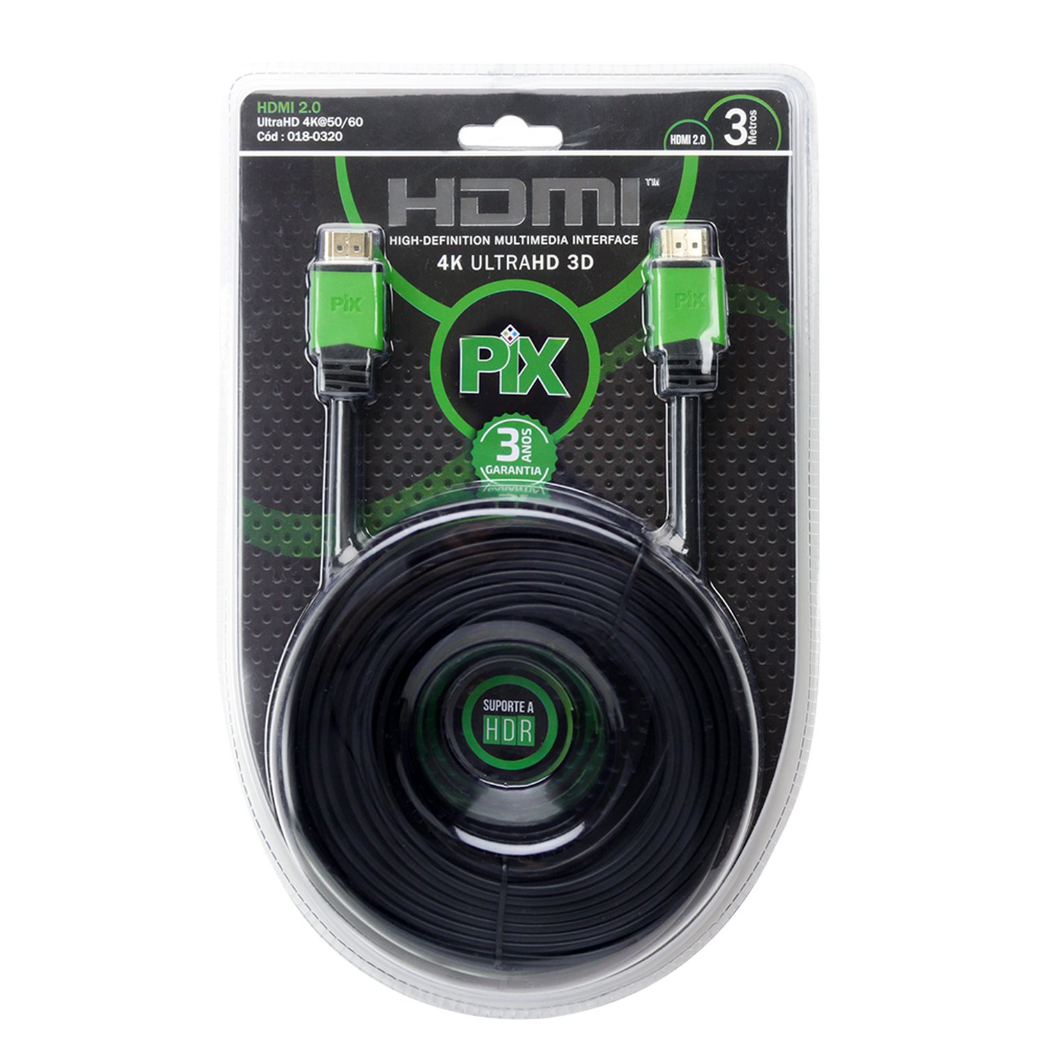 Cabo HDMI 3m 2.0 4K ULTRAHD 19 Pinos C/ Filtro