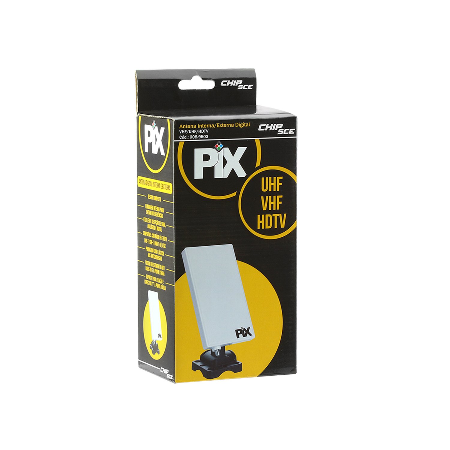 Antena Externa/interna HDTV Digital Com Suporte - Plug 90 Graus Cabo 5m