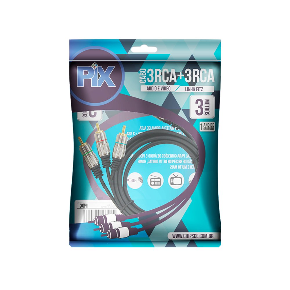 Cabo RCA Fitz - 3 + 3 RCA Plug Metal - 3m