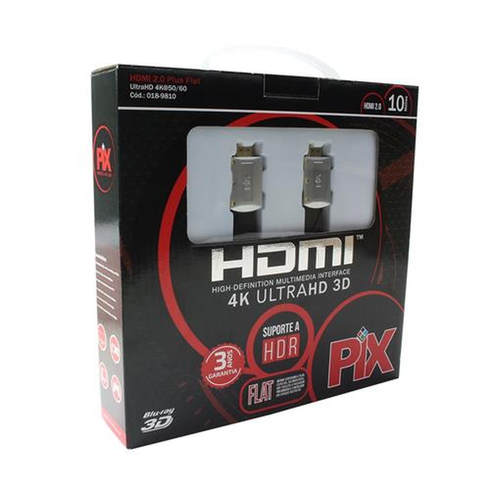 Cabo HDMI Flat 2.0 19 Pinos 4K 10 Metros