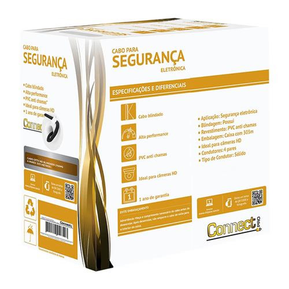 Cabo CfTV HD Blindado Preto 305m - 4 Pares - 24AWG