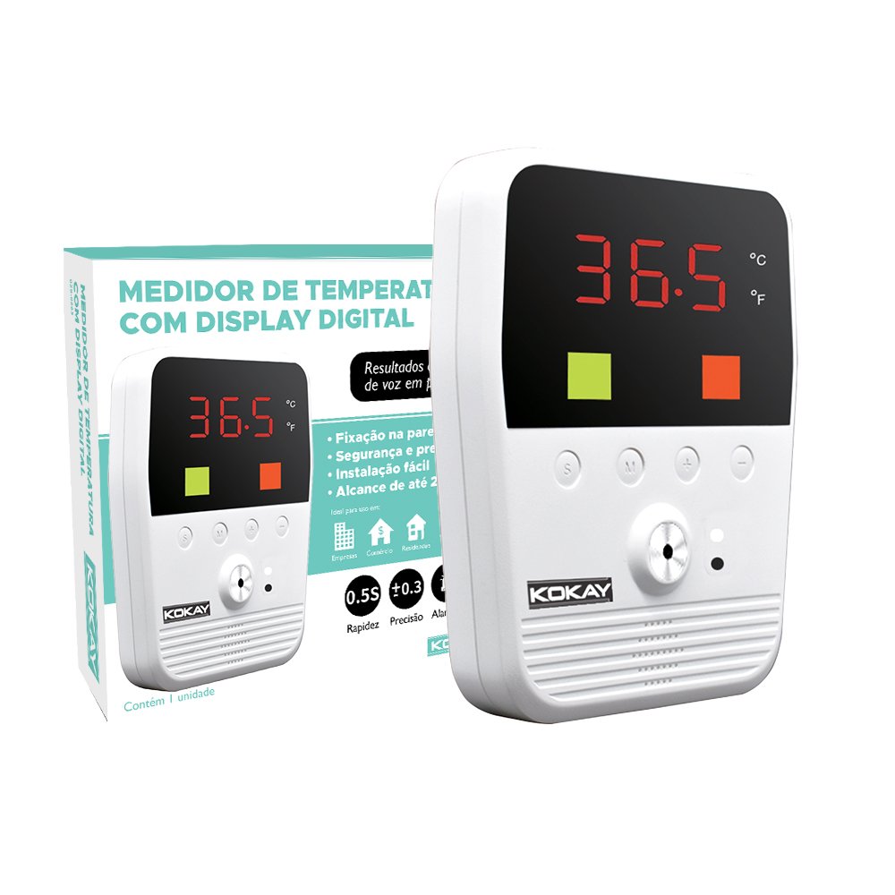 Termômetro Digital de Parede com Display e Alerta em Português Kokay