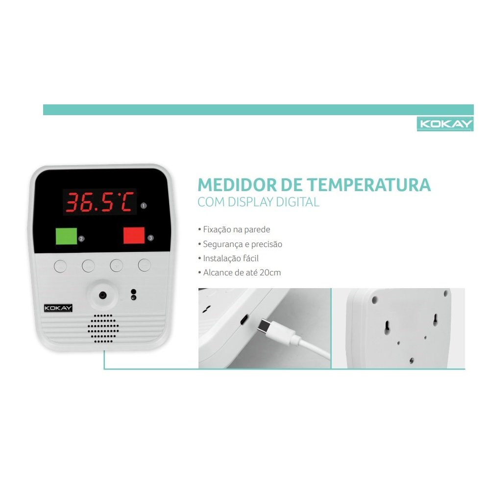 Termômetro Digital de Parede com Display e Alerta em Português Kokay