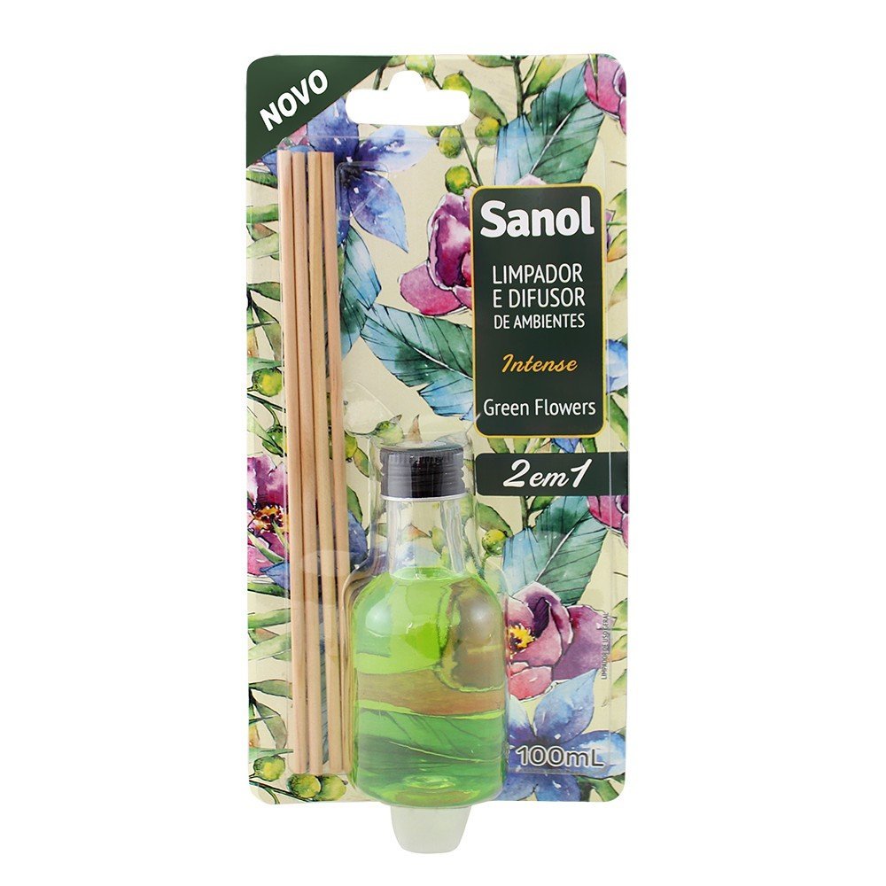 Limpador E Difusor De Ambientes 2 Em 1 Sanol Intense Green Flowers 8X100Ml