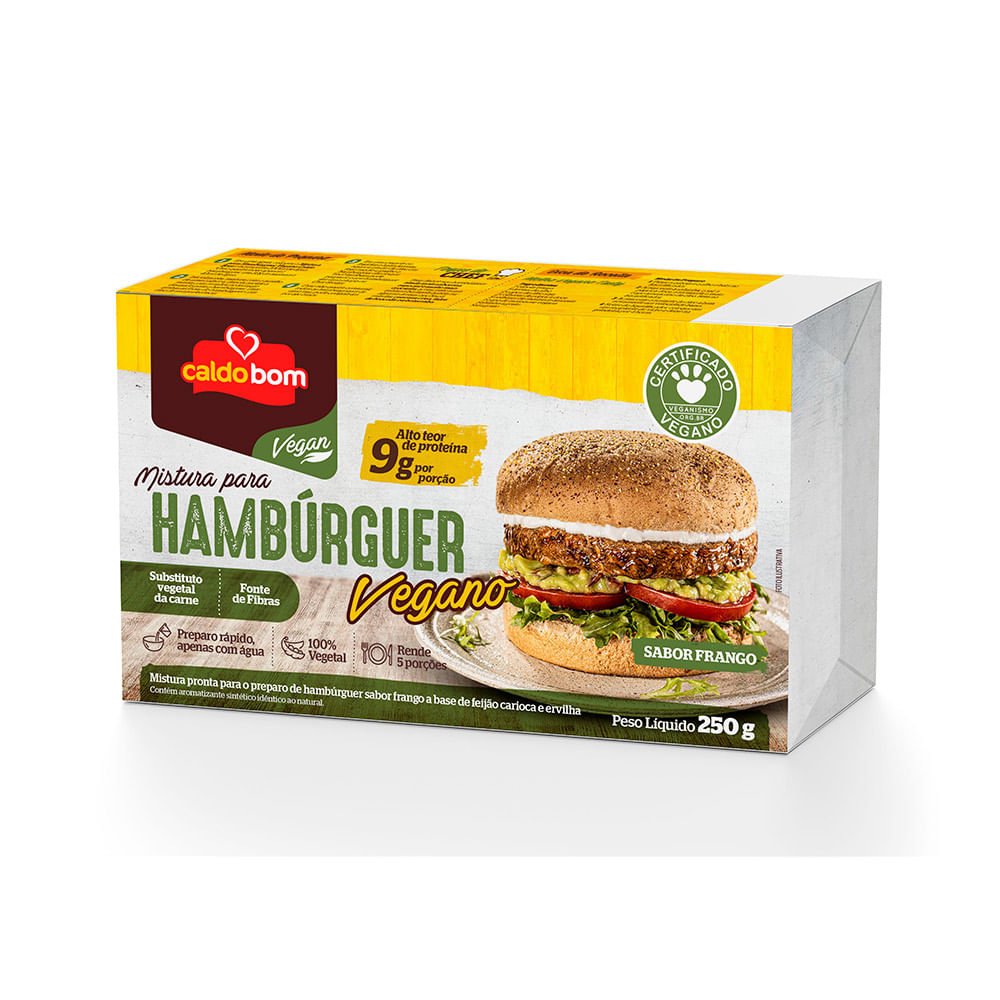 Hamburguer vegano sabor frango 250g - caldo bom (embalagem contém 12 unidades)