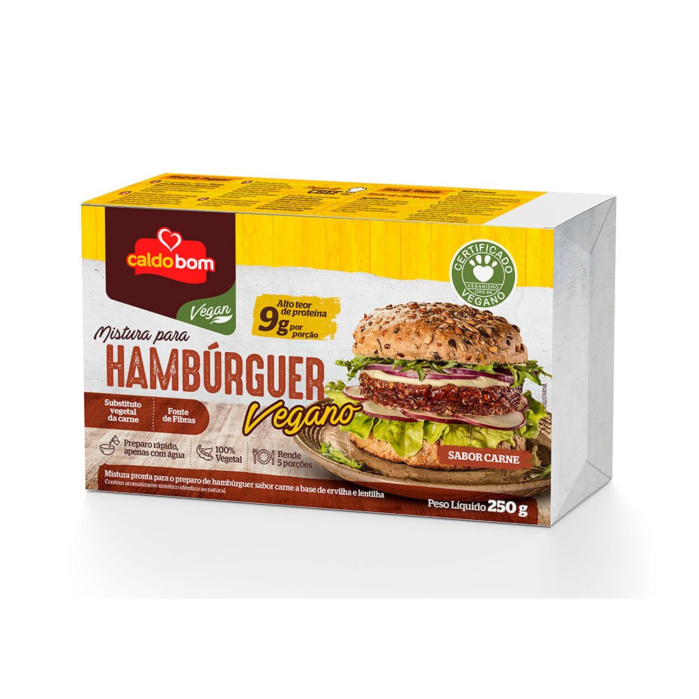 Hamburguer vegano sabor carne 250g - caldo bom (embalagem contém 12 unidades)