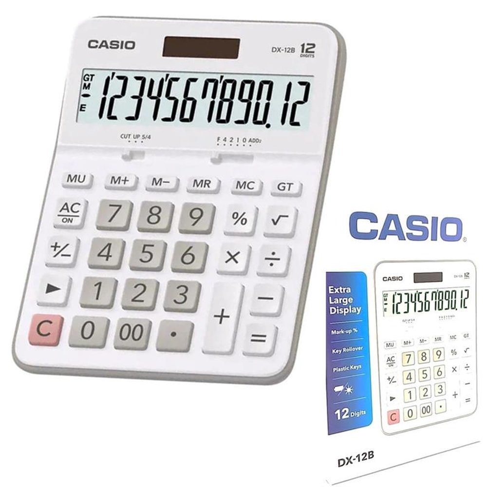 Calculadora Casio De Mesa Visor XL, 12 Dígitos E Alimentação Dupla MX-12B - Branca