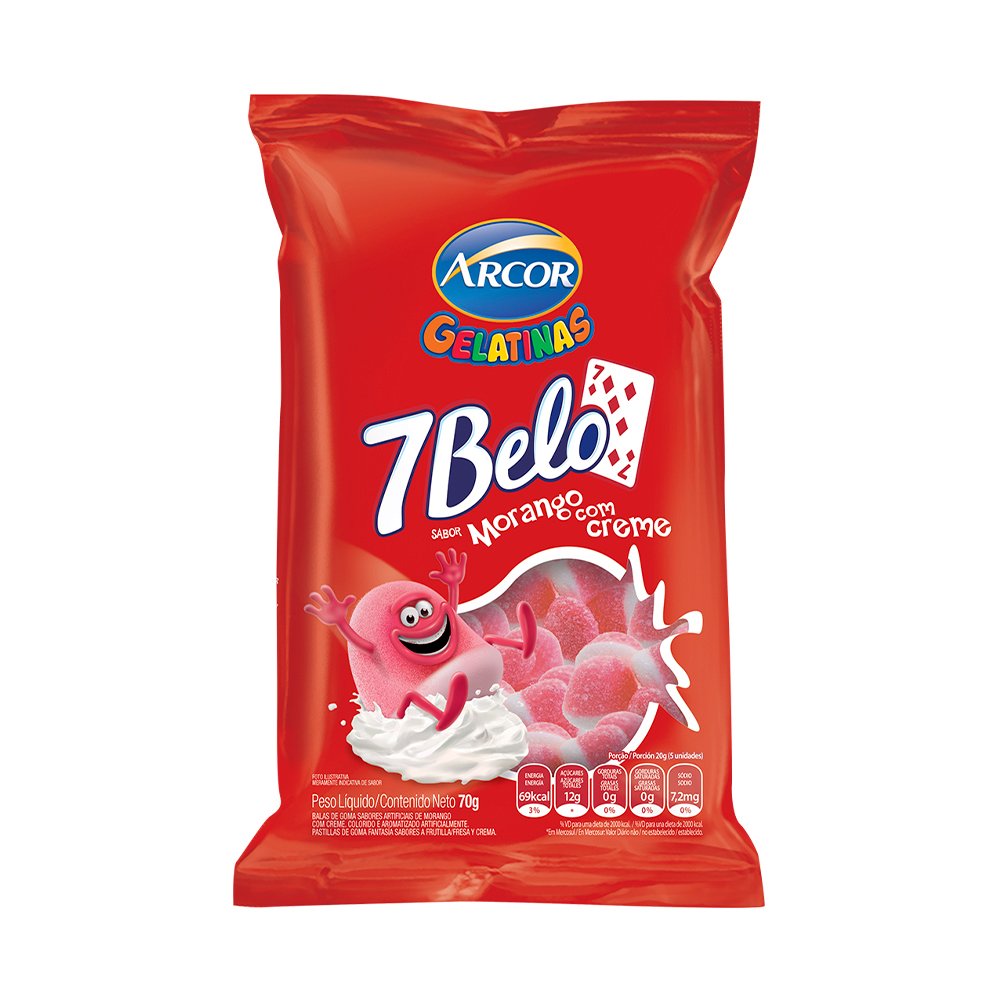 Bala Arcor Gelatinas 7 Belo Morango Com Creme 70g