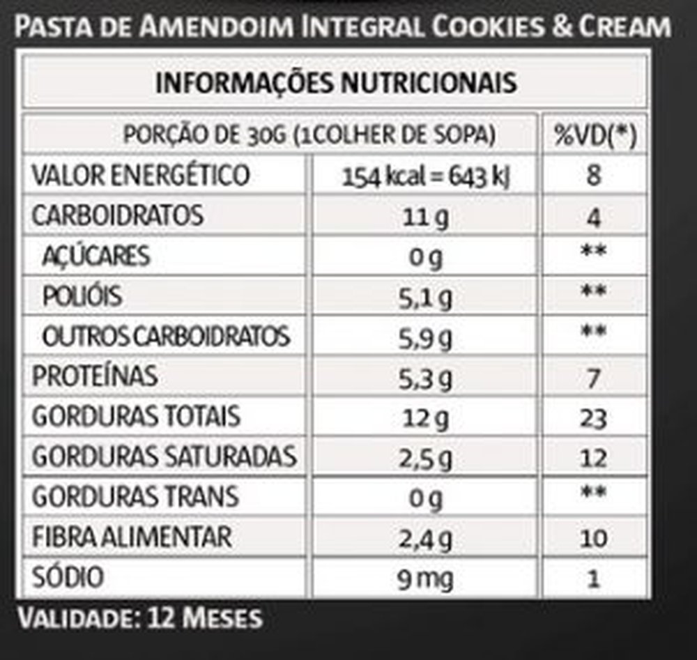 Pasta de amendoim cookies and cream 1,005Kg
