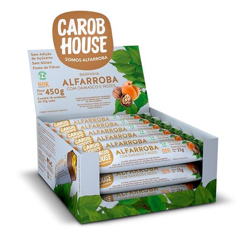 Alfarroba Damasco Nozes 25g Caixa c/18 Barrinhas Carob House