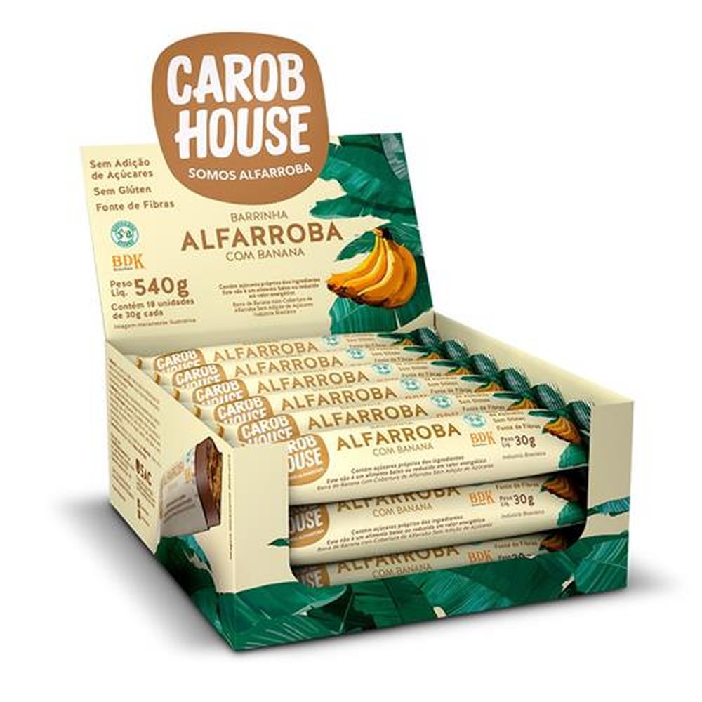 Alfarroba com Banana 30g Caixa com 18 Barrinhas Carob House