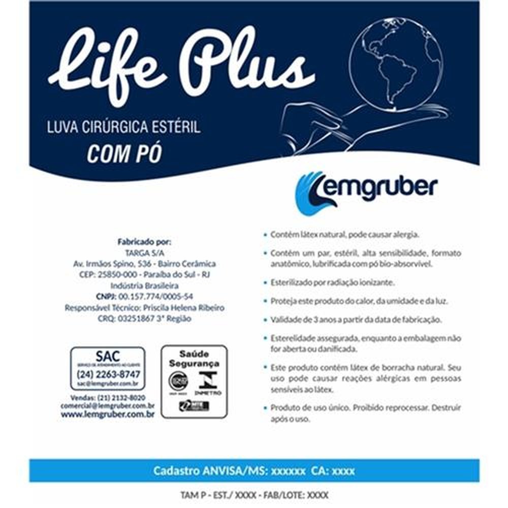 Luva Cirurgica Esteril Life Plus Lemgruber N 8.5