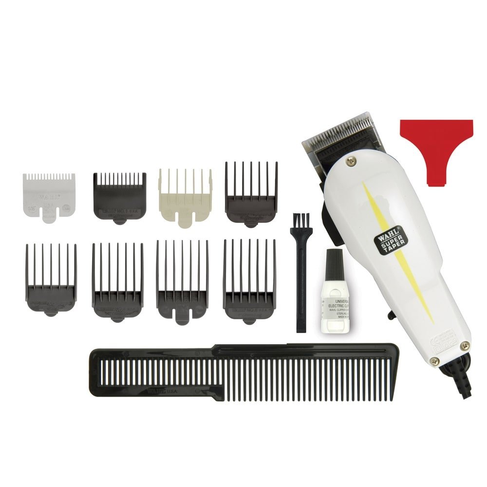 Máquina de Cortar Cabelo Wahl Super Taper Profissional com 8 Pentes de Corte, Branco, 220V